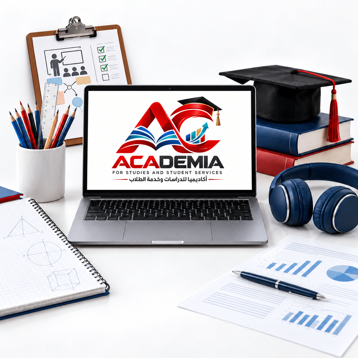 تكوين تعليمي يجمع أدوات المدارس وكتب الجامعة والبحث والتدريس والتعلم الإلكتروني